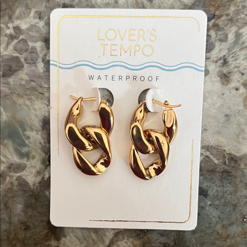 Lovers Tempo Waterproof Billie Drop Gold Hoop Earrings  Brand New